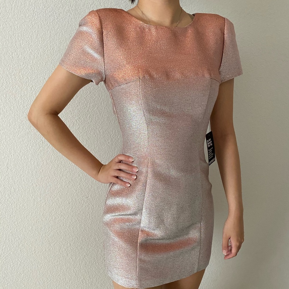 EXPRESS padded short sleeves rose gold dress 00